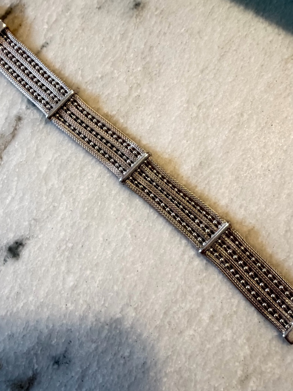 Silver Multi-Row Mesh and Bead Bracelet Connector